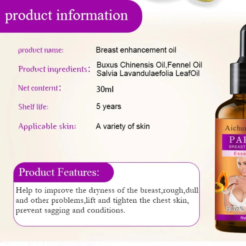 Aichun Beauty Papaya Breast Enlarging Essential Oil – Firming & Lifting Breast Oil (30ml) - Image 3