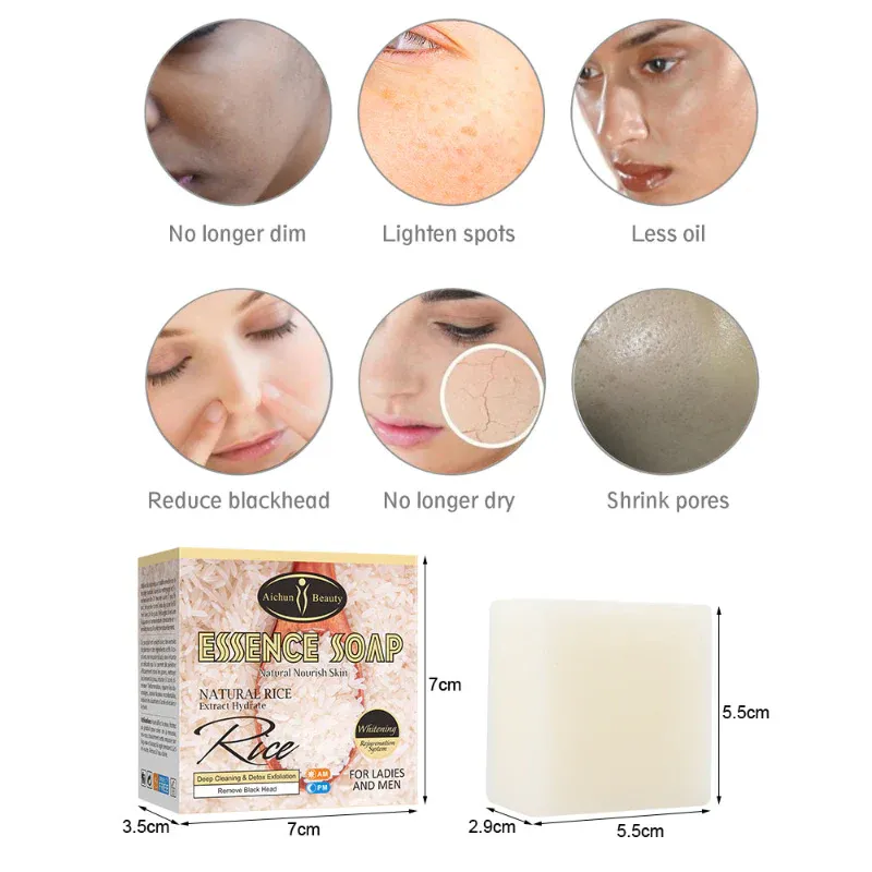 Aichun Beauty Rice Handmade Soap - Brightening & Deep Cleansing Facial Bar - 100g - Image 3