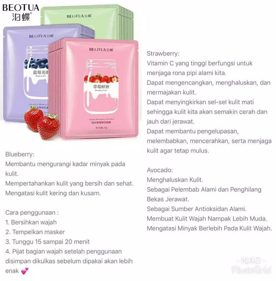 BEOTUA Pack of 3 Natural Fruit Extracts Moisturizing Face Mask Sheet - Image 6