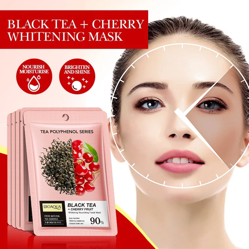 BIOAQUA Black Tea & Cherry Fruit Whitening Nourishing Facial Sheet Mask 25ml - Image 3