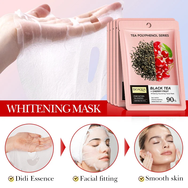 BIOAQUA Black Tea & Cherry Fruit Whitening Nourishing Facial Sheet Mask 25ml - Image 6
