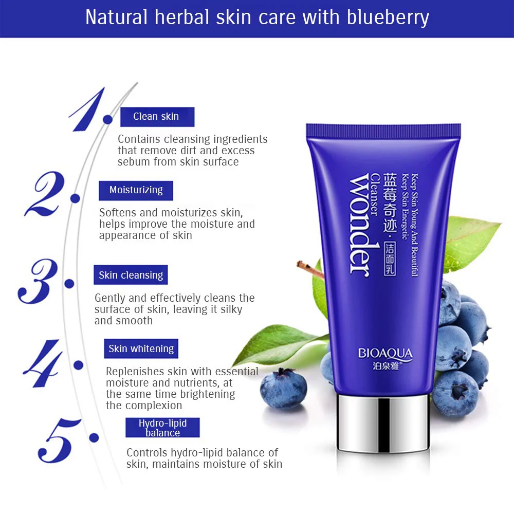 BIOAQUA Blueberry Deep Cleaning & Oil Control Facial Cleanser - 100g - Image 4