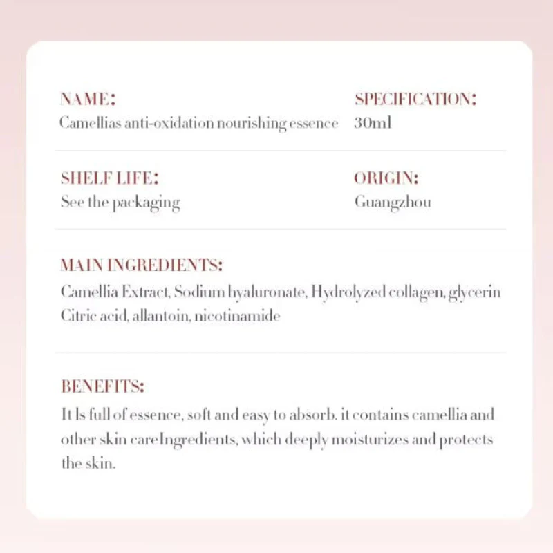 BIOAQUA Camellias Anti Oxidation Naurishing Face Serum 30ml - Image 2
