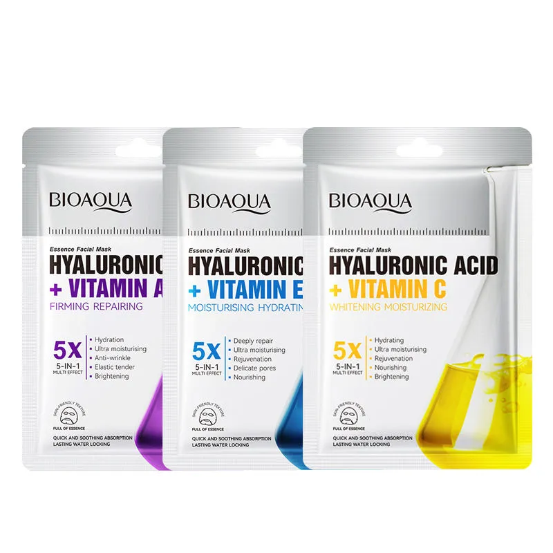 BIOAQUA Pack of 3 Hyaluronic Acid Vitamin Series Essence Face Sheet Masks