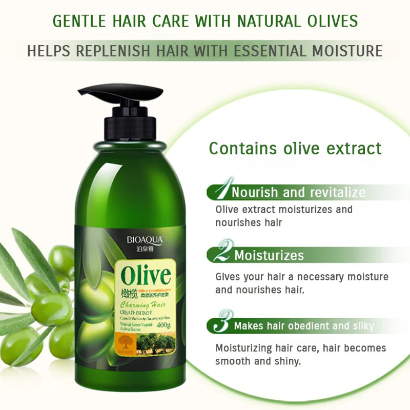Bioaqua Pack of 2 Olive Shampoo & Hair Mask Set - Anti-Dandruff & Repairing Duo - 400ml + 500g - Image 3