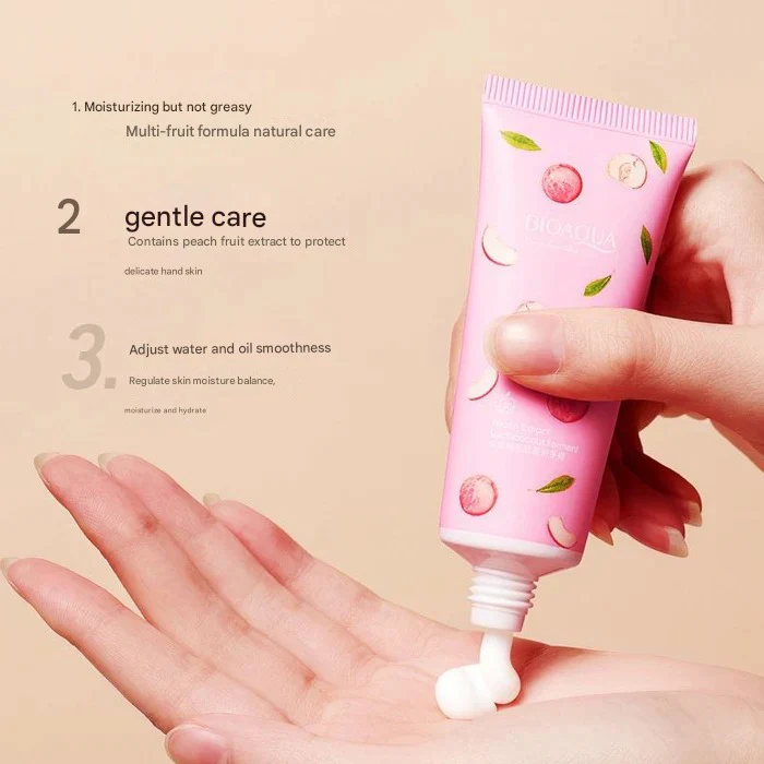 BIOAQUA Peach Extract Hexapeptide Ferment Hand Cream – 30g - Image 3