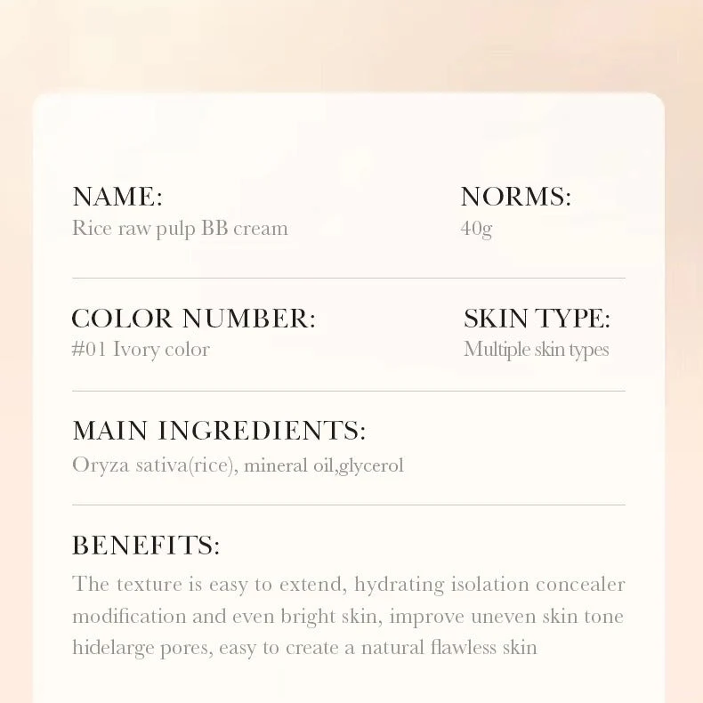 BIOAQUA Rice Raw Pulp SPF45 PA+++ BB Cream - 40g ( Ivory White ) - Image 8