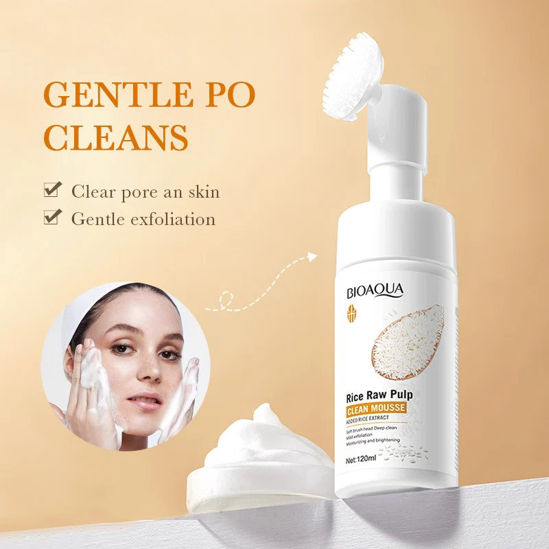 Bioaqua Rice Raw Pulp Clean Mousse Foam Facial Cleanser Brush 120ml - Image 2
