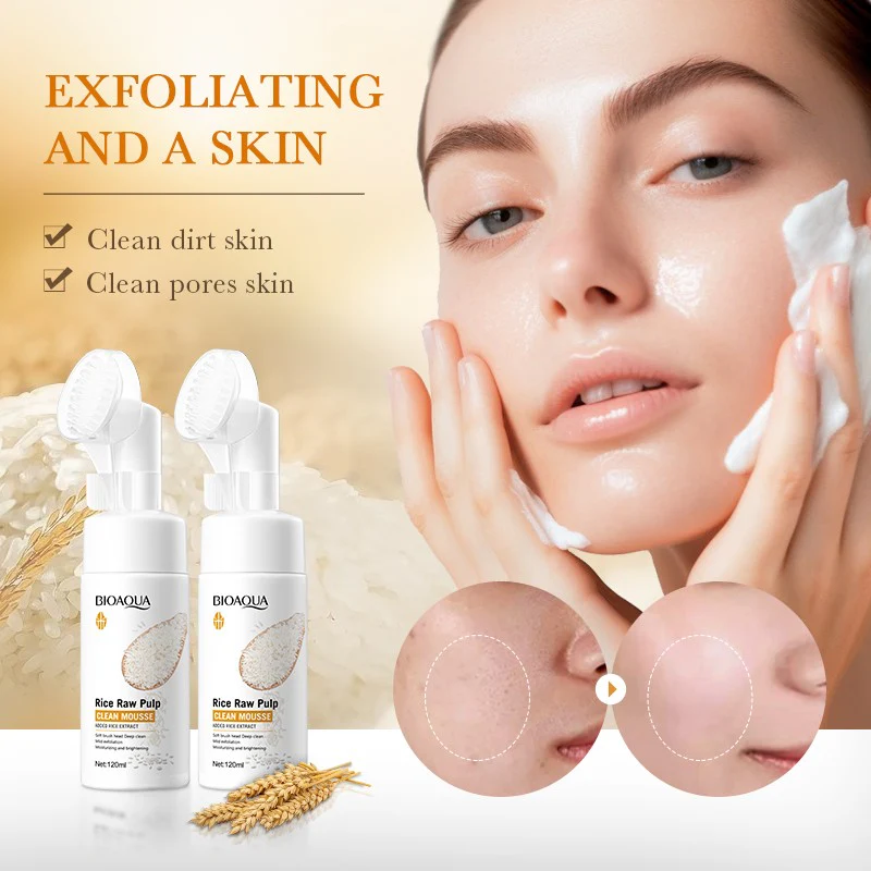 Bioaqua Rice Raw Pulp Clean Mousse Foam Facial Cleanser Brush 120ml - Image 3
