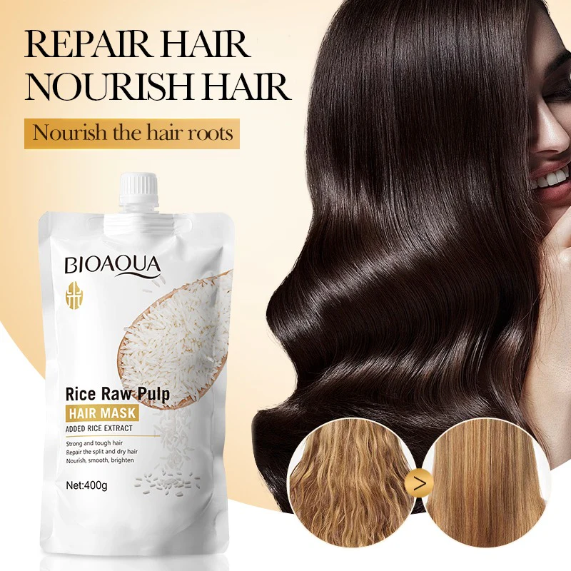 BIOAQUA Rice Raw Pulp Hair Mask - Repairing Treatment for Dry Damaged Hair - 400g - Image 3