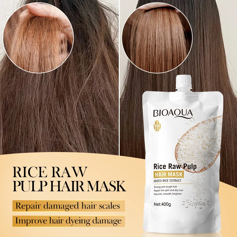 BIOAQUA Rice Raw Pulp Hair Mask - Repairing Treatment for Dry Damaged Hair - 400g - Image 4