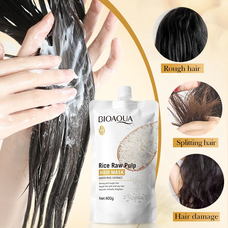 BIOAQUA Rice Raw Pulp Hair Mask - Repairing Treatment for Dry Damaged Hair - 400g - Image 5
