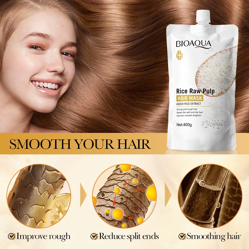 BIOAQUA Rice Raw Pulp Hair Mask - Repairing Treatment for Dry Damaged Hair - 400g - Image 7