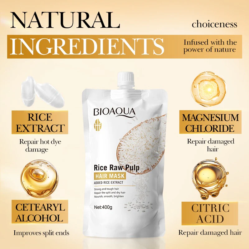 BIOAQUA Rice Raw Pulp Hair Mask - Repairing Treatment for Dry Damaged Hair - 400g - Image 8
