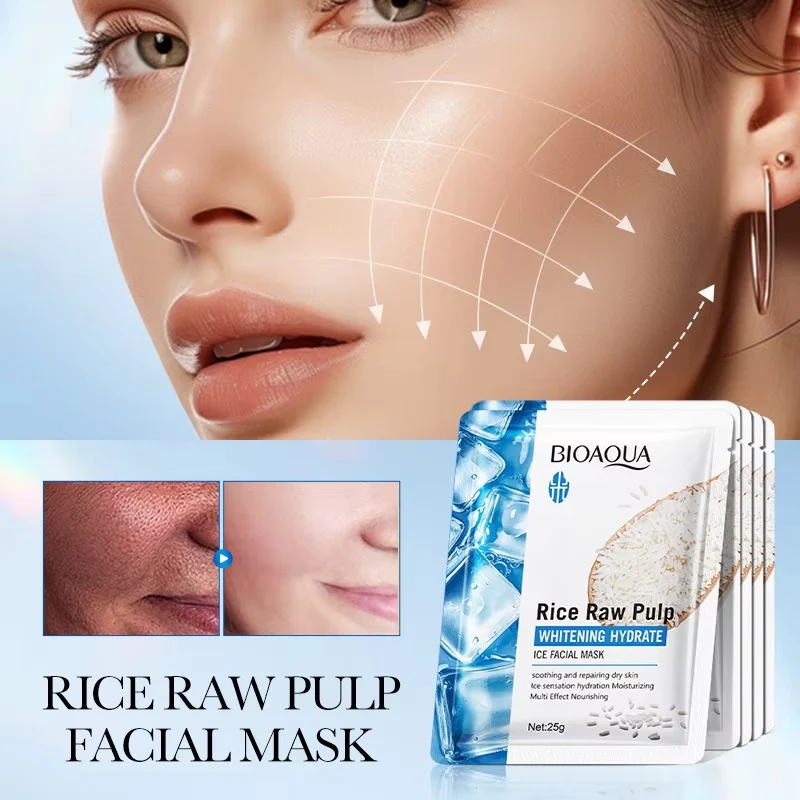 BIOAQUA Rice Raw Pulp Whitening Hydrate Ice Facial Sheet Mask 25g - Image 2