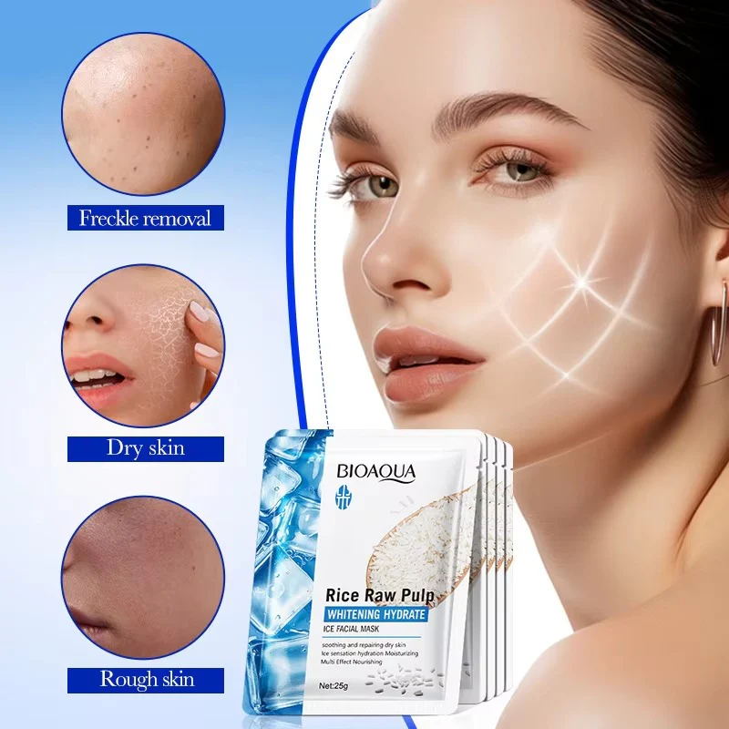 BIOAQUA Rice Raw Pulp Whitening Hydrate Ice Facial Sheet Mask 25g - Image 3