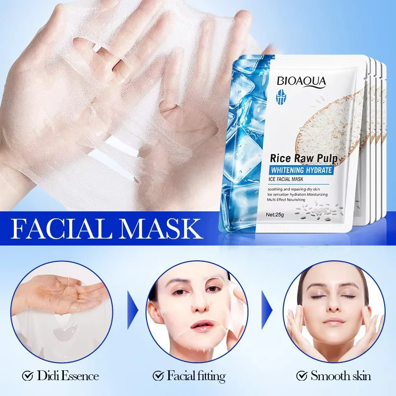BIOAQUA Rice Raw Pulp Whitening Hydrate Ice Facial Sheet Mask 25g - Image 4