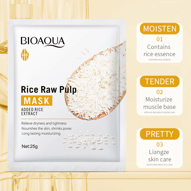 BIOAQUA Pack of 3 Rice Raw Pulp Whitening Skincare Set - Image 5