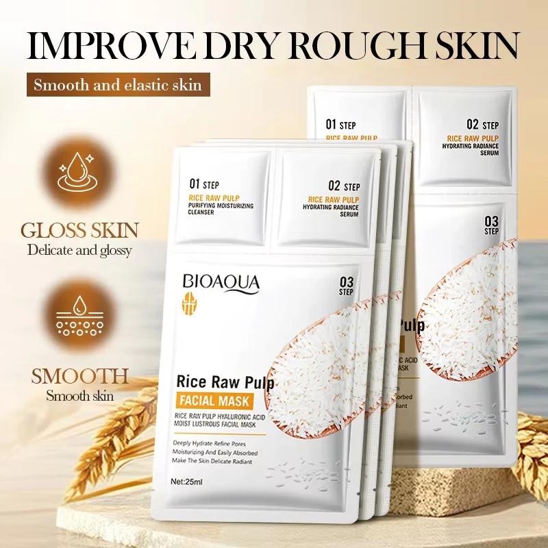 BIOAQUA Rice Raw Pulp 3-Step Facial Mask Set 25ml - Image 2