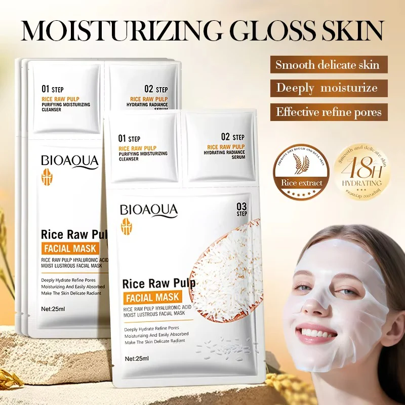 BIOAQUA Rice Raw Pulp 3-Step Facial Mask Set 25ml - Image 3