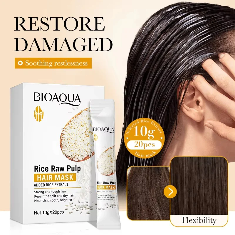 BIOAQUA Rice Raw Pulp Hair Repair Mask - 10g x 20 Pcs - Image 2