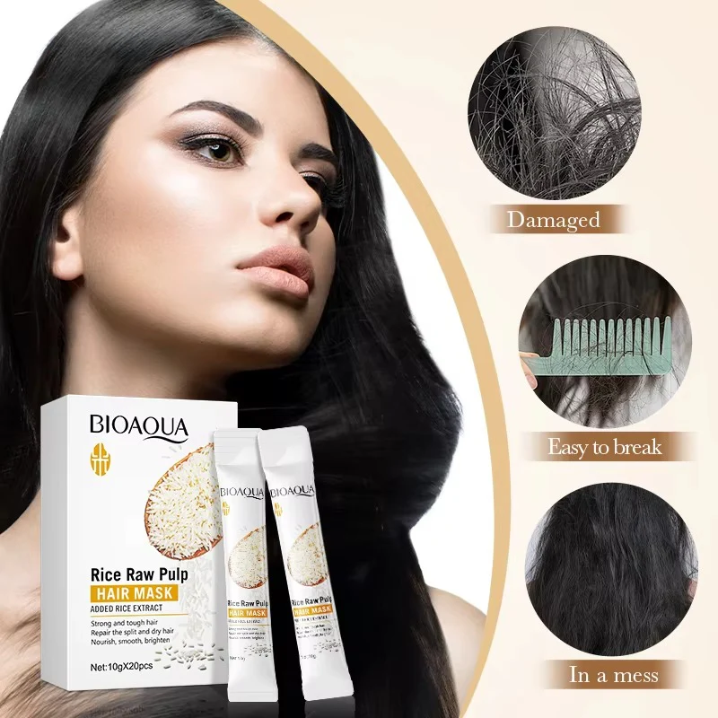 BIOAQUA Rice Raw Pulp Hair Repair Mask - 10g x 20 Pcs - Image 3