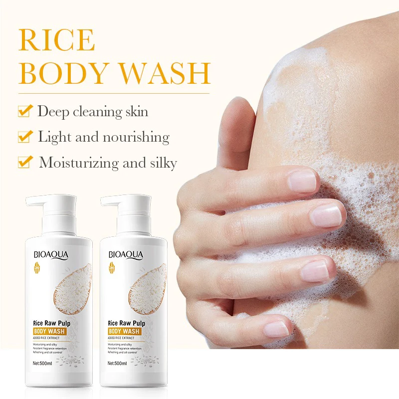 BIOAQUA Rice Raw Pulp Silk Moisturizing Body Wash 500ml - Image 4