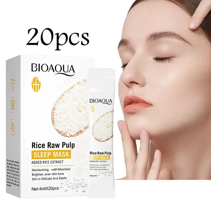 Bioaqua Rice Raw Pulp Moisturizing Brightening Sleeping Mask (4ml X 20pcs) - Image 2