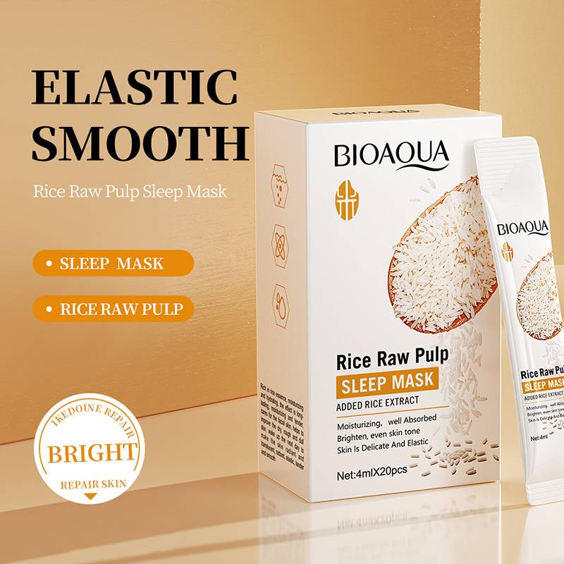 Bioaqua Rice Raw Pulp Moisturizing Brightening Sleeping Mask (4ml X 20pcs) - Image 3