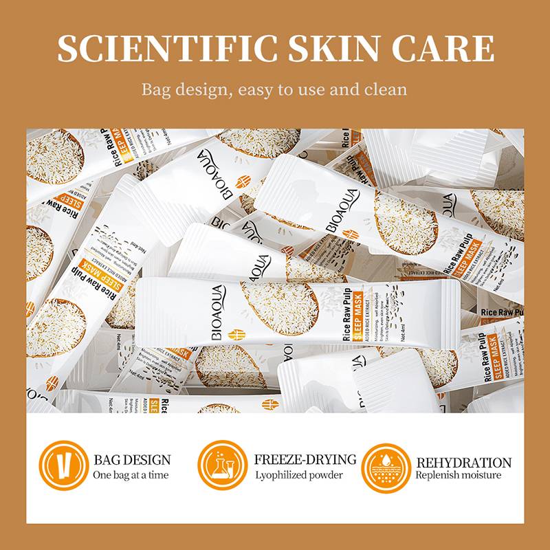 Bioaqua Rice Raw Pulp Moisturizing Brightening Sleeping Mask (4ml X 20pcs) - Image 4