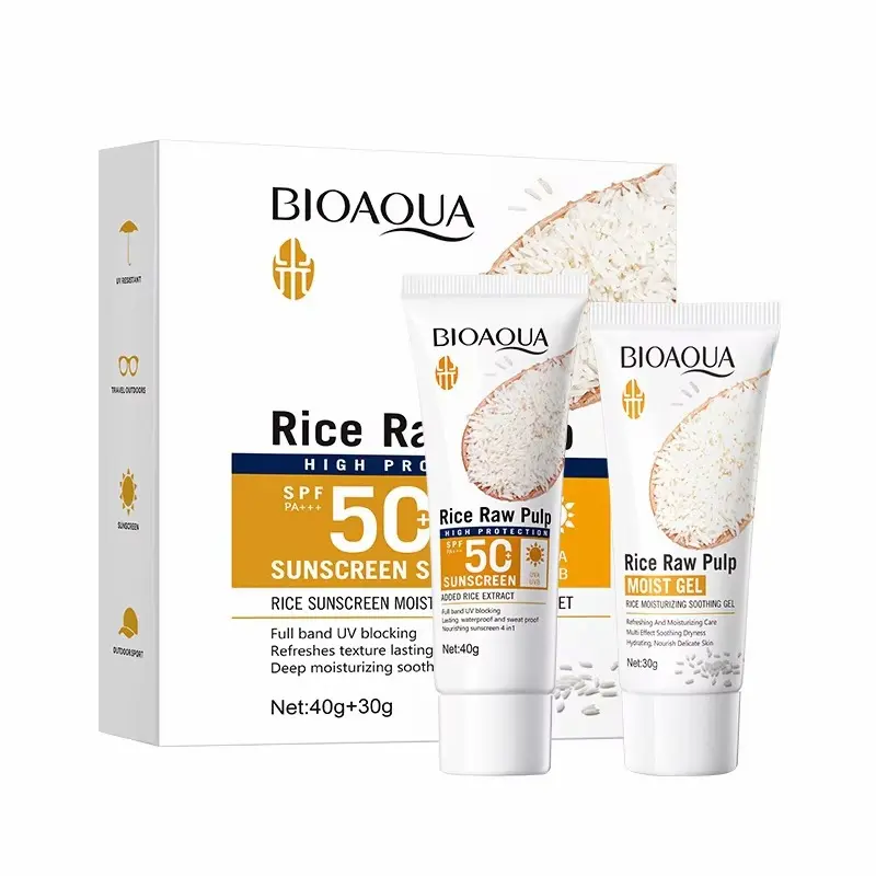 BIOAQUA Rice Raw Pulp Sunscreen Set - SPF50 PA+++ 2-Piece Set - 70g