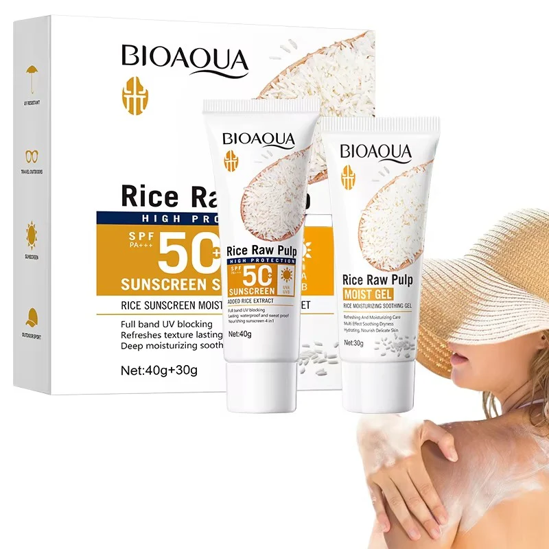 BIOAQUA Rice Raw Pulp Sunscreen Set - SPF50 PA+++ 2-Piece Set - 70g - Image 2