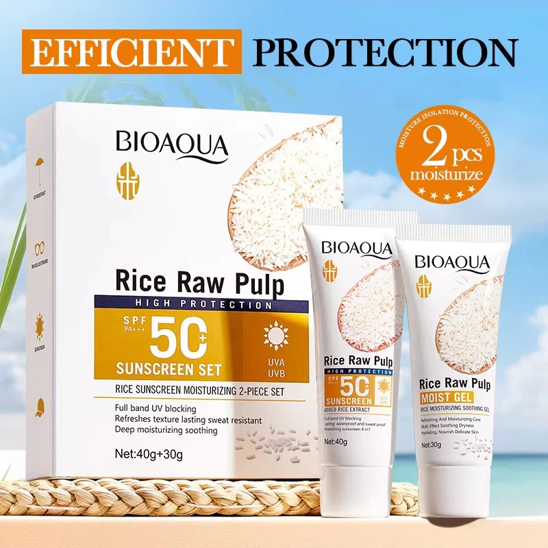 BIOAQUA Rice Raw Pulp Sunscreen Set - SPF50 PA+++ 2-Piece Set - 70g - Image 6