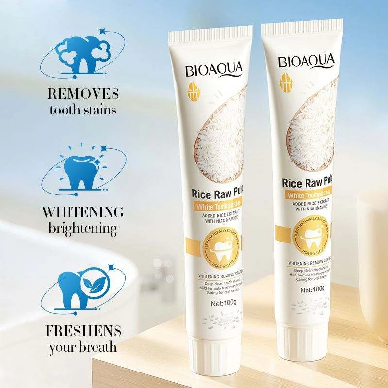 BIOAQUA Rice Raw Pulp Whitening Toothpaste – 100g - Image 2