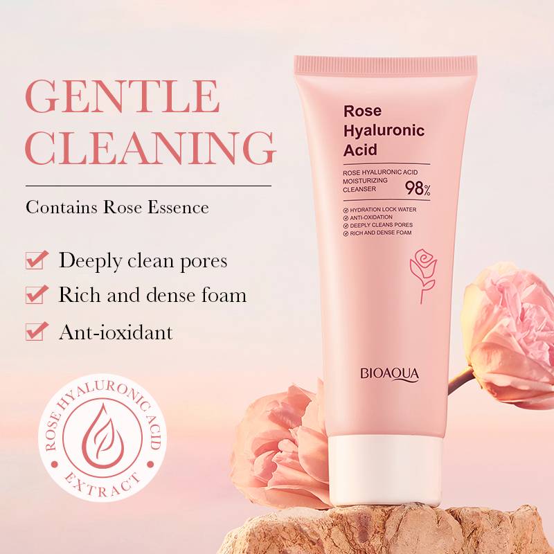 Bioaqua Rose Hyaluronic Acid Oil Control Moisturizing Facial Cleanser  - 100g - Image 3