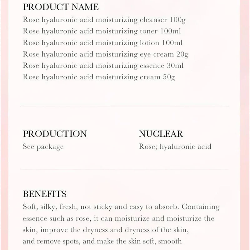 BIOAQUA Rose Hyaluronic Acid 6 Pcs Skincare Set - Image 4