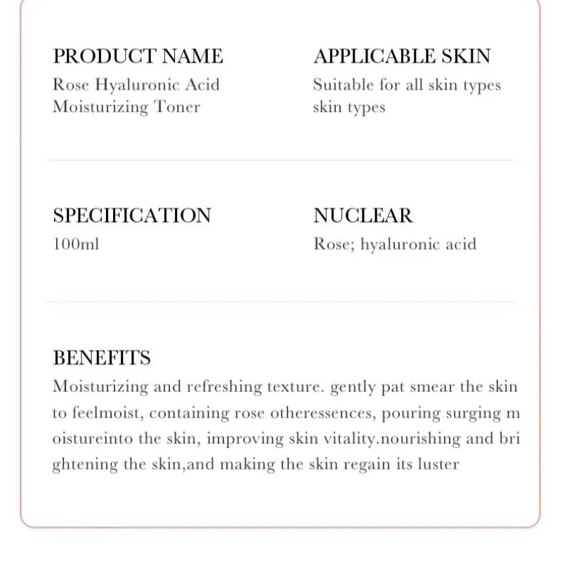 Bioaqua Rose Hyaluronic Acid Moisturizing Nourishing Toner 100ml - Image 7