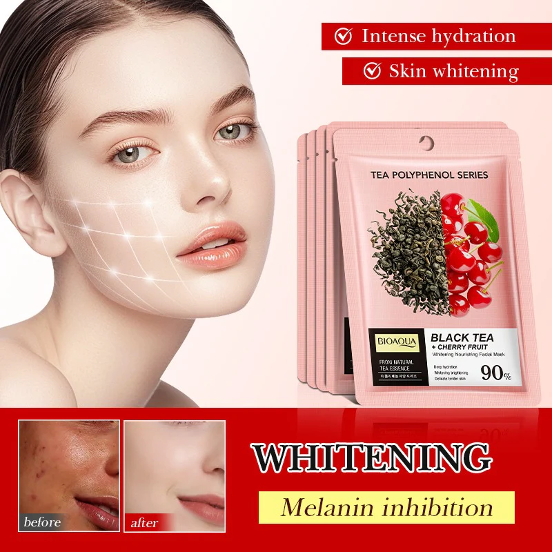 BIOAQUA Black Tea & Cherry Fruit Whitening Nourishing Facial Sheet Mask 25ml - Image 4