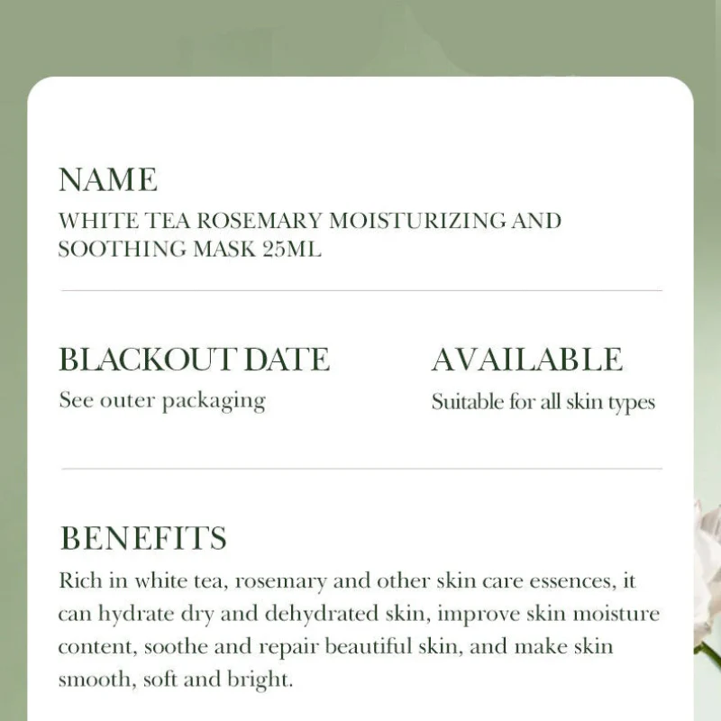 BIOAQUA White Tea & Rosemary Moisturizing Soothing Facial Sheet Mask 25ml - Image 2