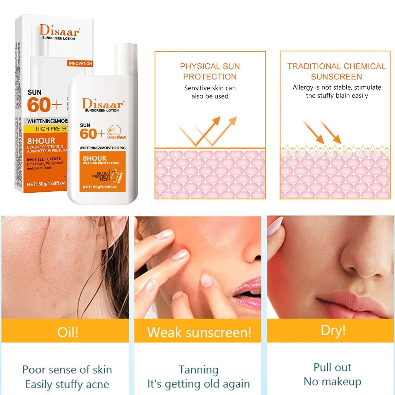 Disaar Brightening and Moisturizing Sunblock Sunscreen Lotion SPF 60 - 50g - Image 5
