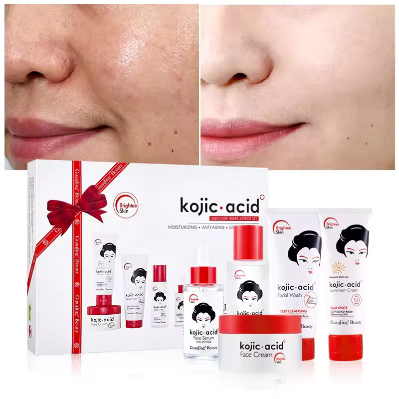 GUANJING Kojic Acid 5-Piece Skincare Set - Brightening & Anti-Aging Treatment - Image 4