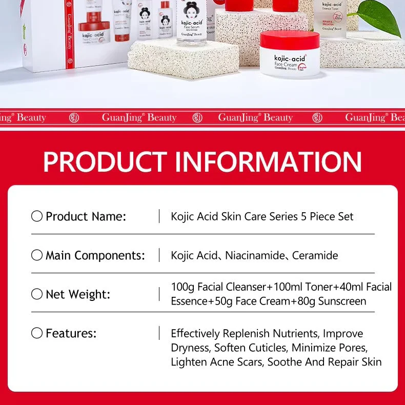 GUANJING Kojic Acid 5-Piece Skincare Set - Brightening & Anti-Aging Treatment - Image 6