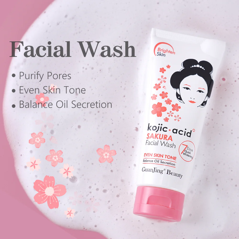 GUANJING Sakura Facial Wash - Kojic Acid & Vitamin E Brightening Cleanser - 100g - Image 3