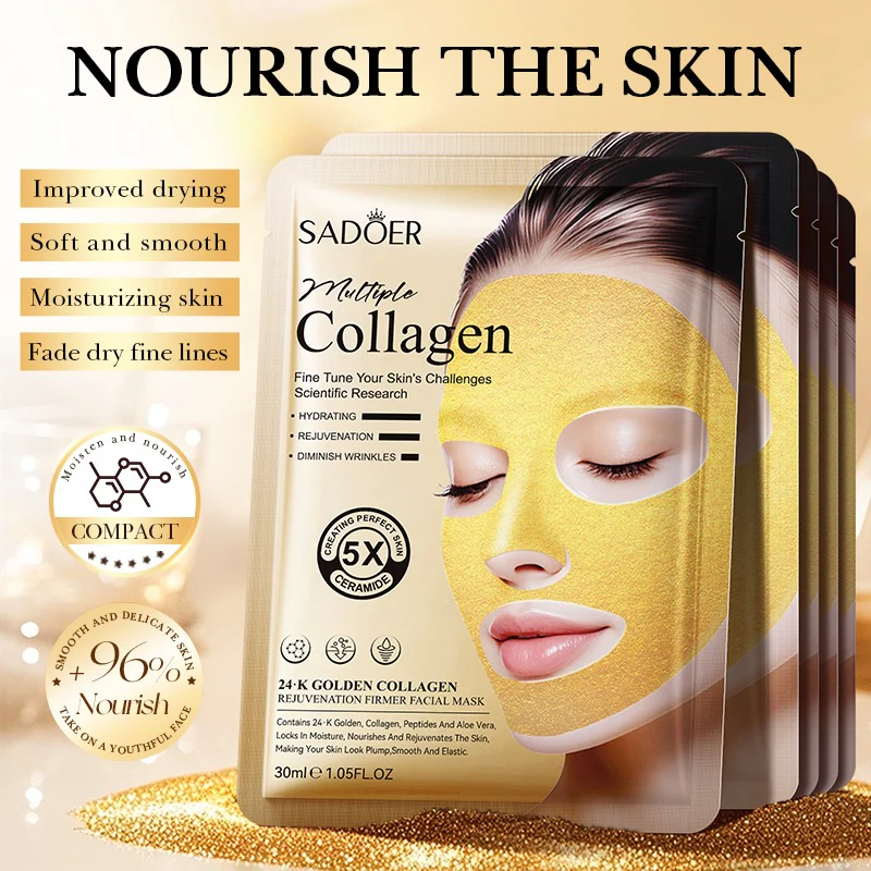 SADOER 24K Golden Collagen Rejuvenation Firmer Facial Sheet Mask 30ml - Image 4