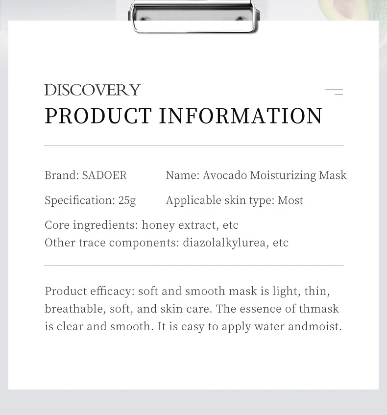 SADOER Botany And Fruits Avocado Moisturizing Face Sheet Mask - Image 3