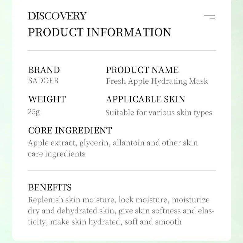 SADOER Botany And Fruits Fresh Apple Hydrating Face Sheet Mask - Image 3