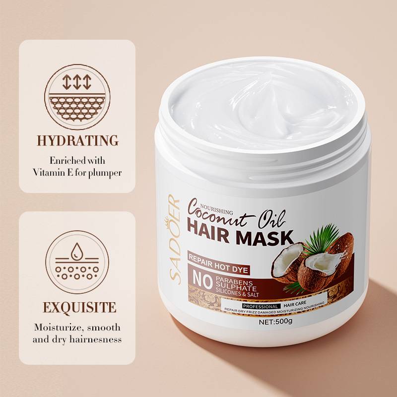 SADOER Coconut Oil Hair Mask - Repair & Frizz Control for Dry/Damaged Hair - 500g - Image 4
