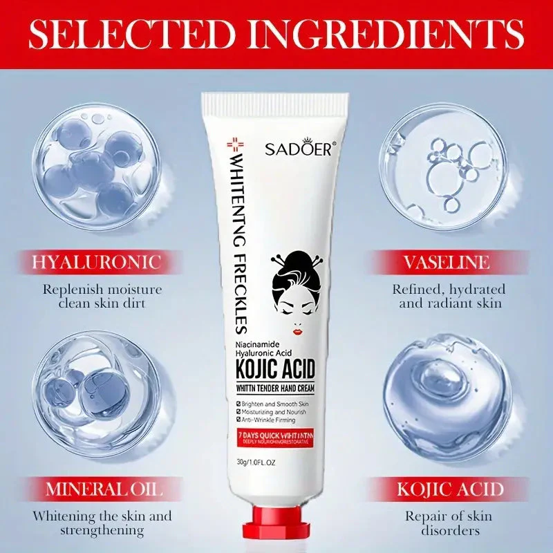 SADOER Kojic Acid Niacinamide Whitening Hand Cream - Brightening & Moisturizing - 30g - Image 3