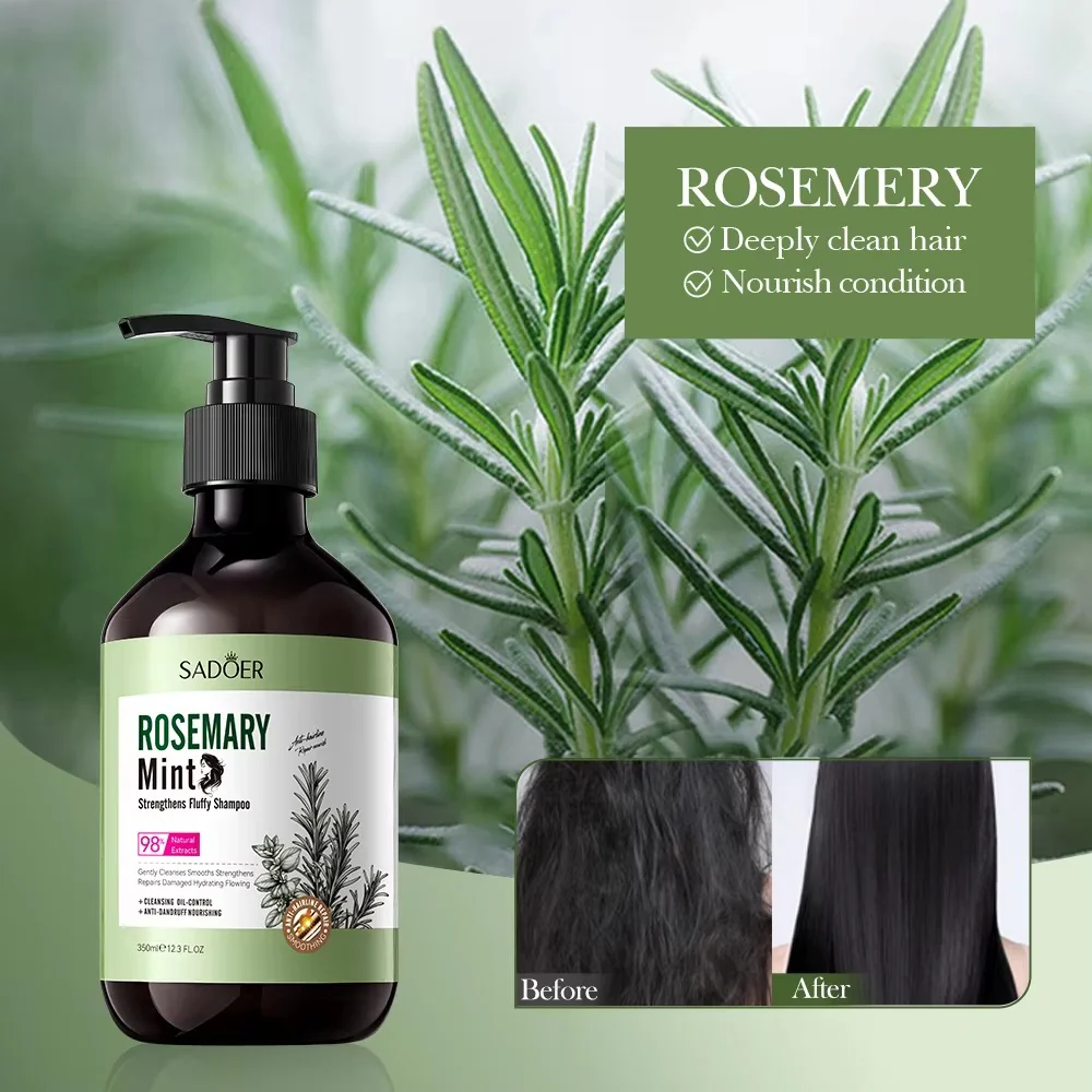 SADOER Rosemary Mint Strengthening Shampoo - Fluffy & Voluminous Hair - 350ml - Image 5