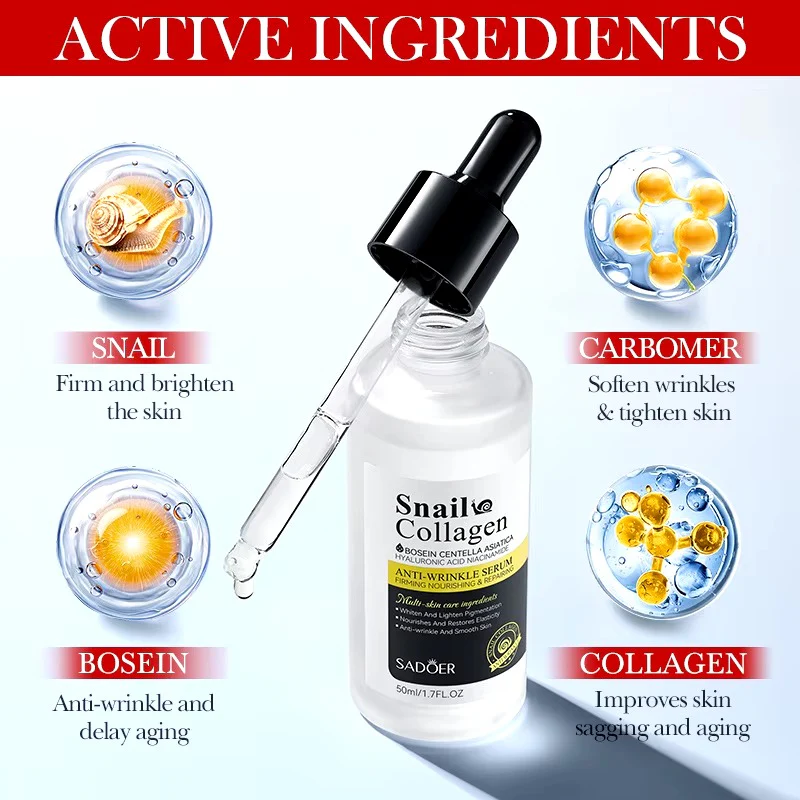 SADOER Snail Collagen Serum - Anti-Wrinkle & Firming Face Serum - 50ml - Image 4